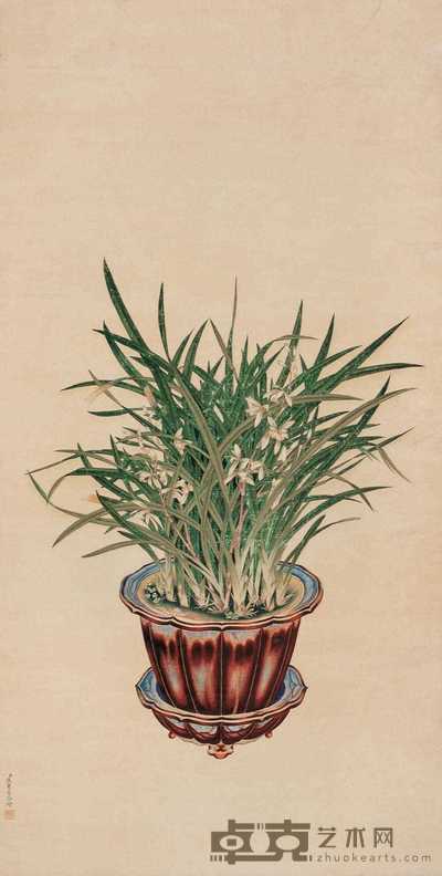 焦秉贞(款) 盆花 立轴 116×59cm
